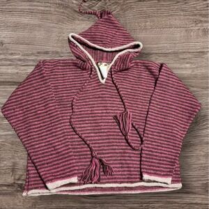 Tara Handknits Sweater Womens M/L Hand Spun Wool Striped Hooded Boho Pullover